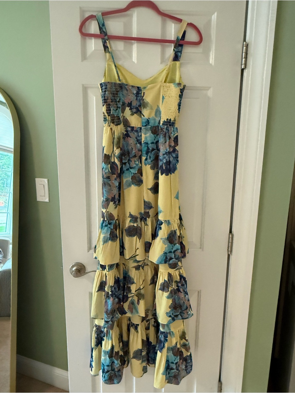 Abercrombie & Fitch Yellow Floral Tiered Maxi Dress with Blue Bloom Print - Picture 3 of 4